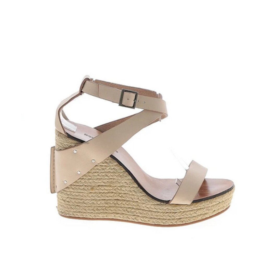 🌿 See By Chloé Wedge Raffia Sandals Cream Leather Straps, Size 38 🌟